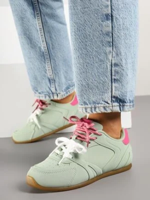 Jasnozielone Sneakersy z Podwójnymi Sznurowadłami i Przeszyciami Teleritia