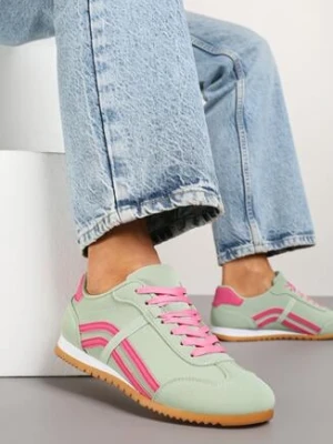 Jasnozielone Sneakersy z Przeszyciami i Ozdobnymi Paskami na Boku Beniffa yolera