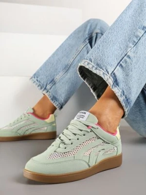 Jasnozielone Sneakersy ze Wstawkami z Siatki i Paskami na Boku Garisen seastar