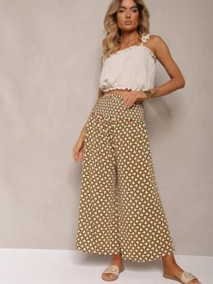 Jasnozielone Spodnie Culotes z Szerokimi Nogawkami i Gumką w Talii Demia defox