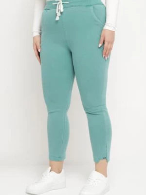 Jasnozielone Spodnie Skinny ze Sznurkiem w Pasie i Kieszeniami Irfana queene