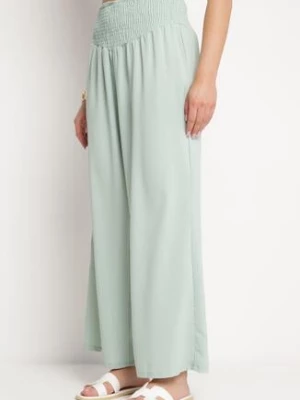 Jasnozielone Spodnie z Prostą Nogawką i Marszczoną Gumką w Pasie Perdila h&s