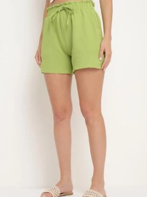 Jasnozielone Szorty o Luźnym Kroju Bermudów z Gumką w Pasie i Wysokim Stanem Nitanea h&s