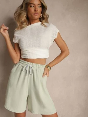 Jasnozielone Szorty z Bawełną High Waist Ozdobione Sznurkiem Talanisse j&x