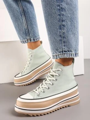 Jasnozielone Trampki za Kostkę na Grubej Podeszwie z Wycięciami Aretiapia