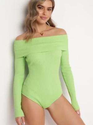 Jasnozielone Wiskozowe Body z Prążkowanej Dzianiny Hiszpanka Boerese elsa.m by may