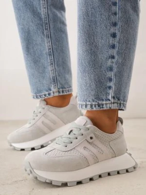 Jasnozielone Zamszowe Sneakersy na Grubej Podeszwie Geometrycznym Wzorem Zitula goodin