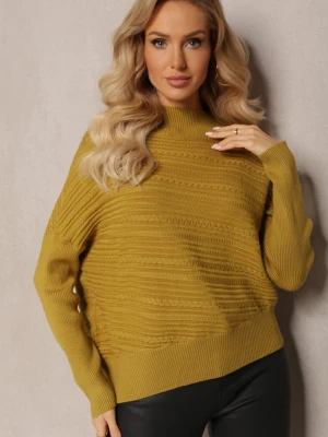 Jasnozielony Asymetryczny Sweter z Wełną Ozdobiony Tłoczeniem Aurorrsa Wool Fashion