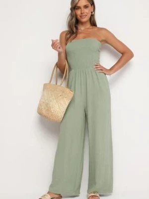 Jasnozielony Bawełniany Taliowany Kombinezon Góra Bandeau Wykończona Gumkami Moranna jumelle