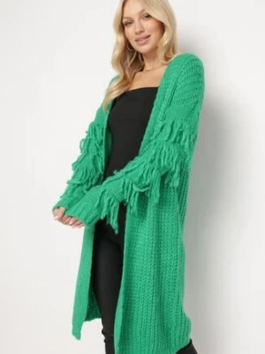 Jasnozielony Długi Kardigan z Frędzlami i Paskiem Hanessa lily rose