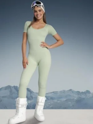 Jasnozielony Długi Kombinezon Bodycon z Prążkowanej Dzianiny Selagia soy&co