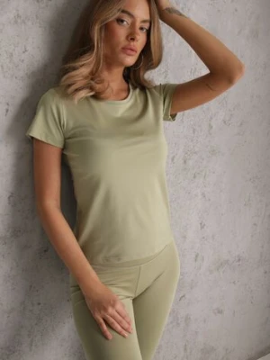 Jasnozielony Klasyczny T-shirt o Gładkim Wykończeniu Rhethine glo-story