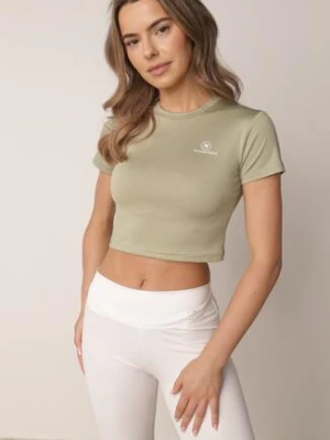 Jasnozielony Krótki T-shirt w Stylu Basic z Minimalistycznym Nadrukiem Orithana Glo-story