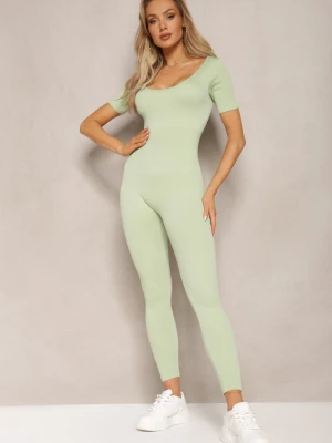 Jasnozielony Prążkowany Kombinezon Bodycon z Długimi Nogawkami i Krótkimi Rękawami Vittone Soy&co