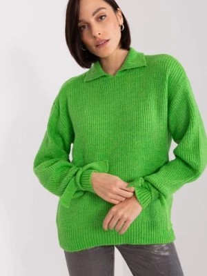 Jasnozielony sweter golf z wiązaniami na rękawach BADU