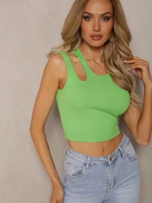 Jasnozielony Tank Top na Ramiączkach z Asymetrycznym Wycięciem Eraifa