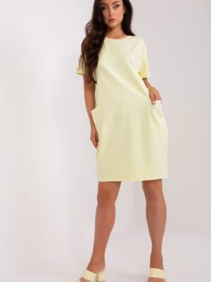 Jasnożółta dresowa sukienka basic z kieszeniami RELEVANCE