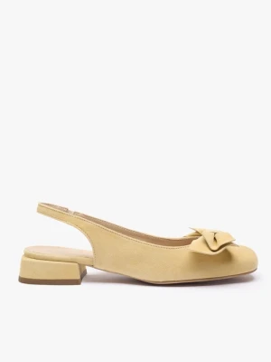 Jasnożółte czółenka slingback bez pięty z kokardką Ryłko