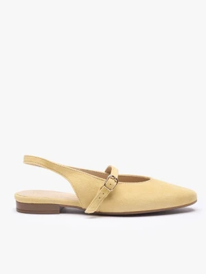 Jasnożółte czółenka slingback bez pięty ze skóry welurowej Ryłko