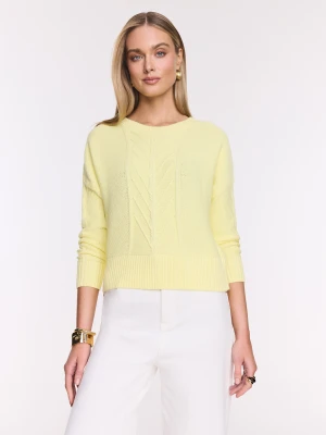 Jasnożółty bawełniany sweter z warkoczowym splotem TARANKO