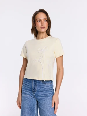 Jasnożółty T-shirt z haftem TARANKO