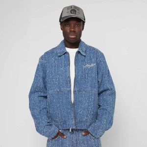 Jeans Distressed Zip Denim Jacket Karl Kani