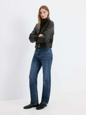 Jeans Matilda z wysokim stanem o prostym kroju ciemnoniebieski - Kobieta - - MANGO