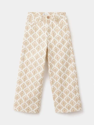 Jeans wideleg z kwiatowym wzorem musztardowy - Dzieci - MANGO KIDS