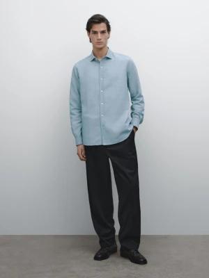 Jeansowa Koszula O Kroju Slim Z Mieszanki Bawełny - Błękitny - - Massimo Dutti - Mężczyzna