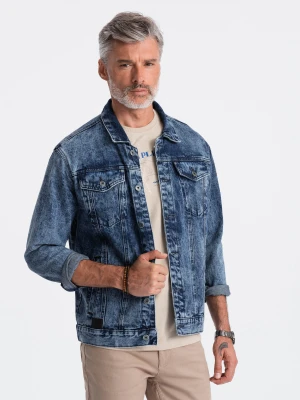 Jeansowa kurtka męska katana z washem – niebieska V4 Ombre Clothing
