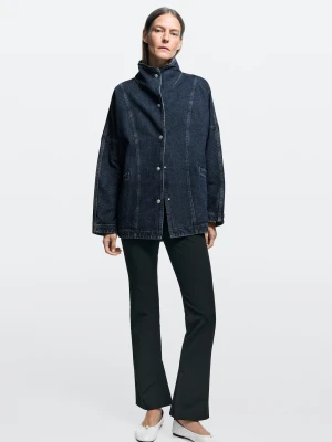 Jeansowa Kurtka Z Golfem Ze 100% Bawełny - Ciemnoniebieski - Massimo Dutti - Female