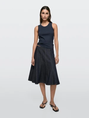 Jeansowa Spódnica Midi Z Godetami - Ciemnoniebieski - - Massimo Dutti - Kobieta
