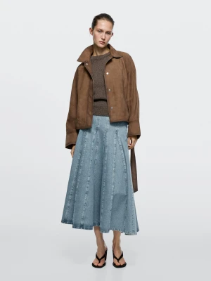 Jeansowa Spódnica Midi Z Godetami - Jasnoniebieski - - Massimo Dutti - Kobieta