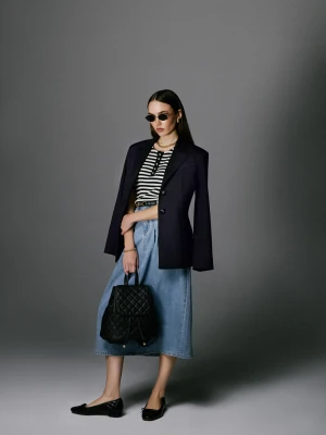 Jeansowa spódnica midi z wysokim stanem TARANKO