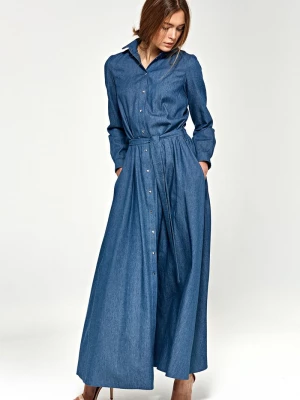 Jeansowa sukienka maxi z długim rękawem Merg