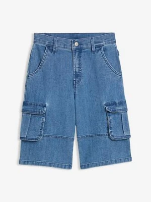 Jeansowe bermudy bojówki o kroju loose fit, z regulowanym pasem bonprix