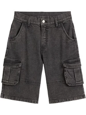 Jeansowe bermudy bojówki o kroju loose fit, z regulowanym pasem BonPrix czarny