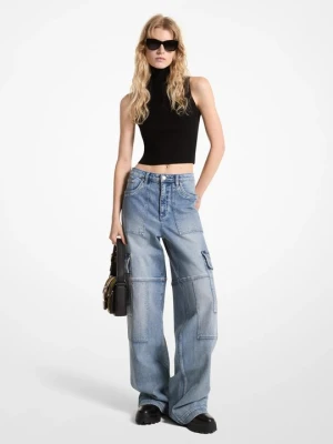 Jeansowe bojówki z elastycznego denimu z szeroką nogawką Michael Kors NIEBIESKI RETRO DEKATYZOWANY (Niebieski)