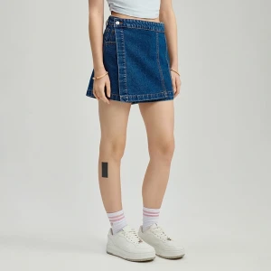 Jeansowe granatowe spódnico-spodenki z przeszyciami House