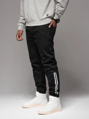 Jeansowe joggery męskie z lampasami – czarne V2 - Rozmiar: L Ombre Clothing