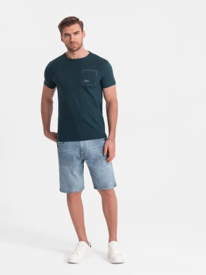 Jeansowe krótkie spodenki męskie z delikatnym washem – jasnoniebieskie V1 Ombre Clothing