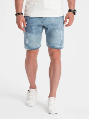 Jeansowe krótkie spodenki męskie z dziurami – jasnoniebieskie V1 - Rozmiar: M Ombre Clothing
