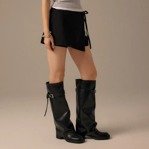 Jeansowe spódnico-spodenki z wiązaniem czarne House