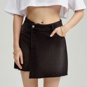 Jeansowe spódnico-spodenki z wysokim stanem czarne House