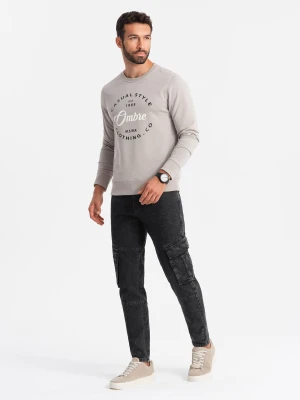 Jeansowe spodnie cargo SLIM FIT z efektem wybielania – czarne V2 - Rozmiar: XL Ombre Clothing