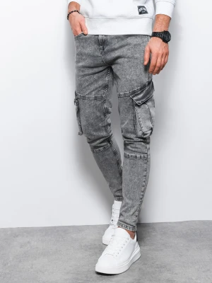 Jeansowe spodnie cargo SLIM FIT z efektem wybielania – szare V1 OM-PADP-0176
 -                                    M Ombre