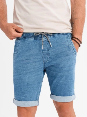 Jeansowe szorty męskie z podwinięta nogawką - jasnoniebieskie V1 - Rozmiar: L Ombre Clothing