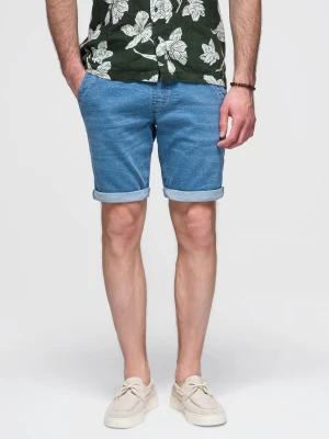 Jeansowe szorty męskie z podwinięta nogawką - jasnoniebieskie V1 - Rozmiar: M Ombre Clothing