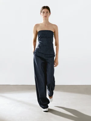 Jeansowy Top Bez Ramiączek - Ciemnoszary - - Massimo Dutti - Kobieta