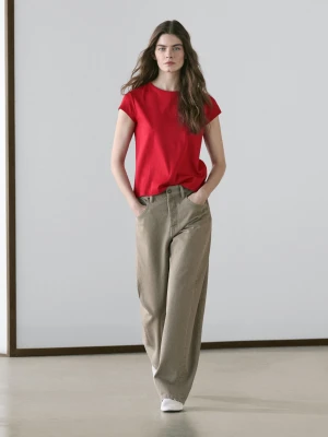 Jeansy Balloon Fit Ze Średnim Stanem - Piaskowy - - Massimo Dutti - Kobieta
